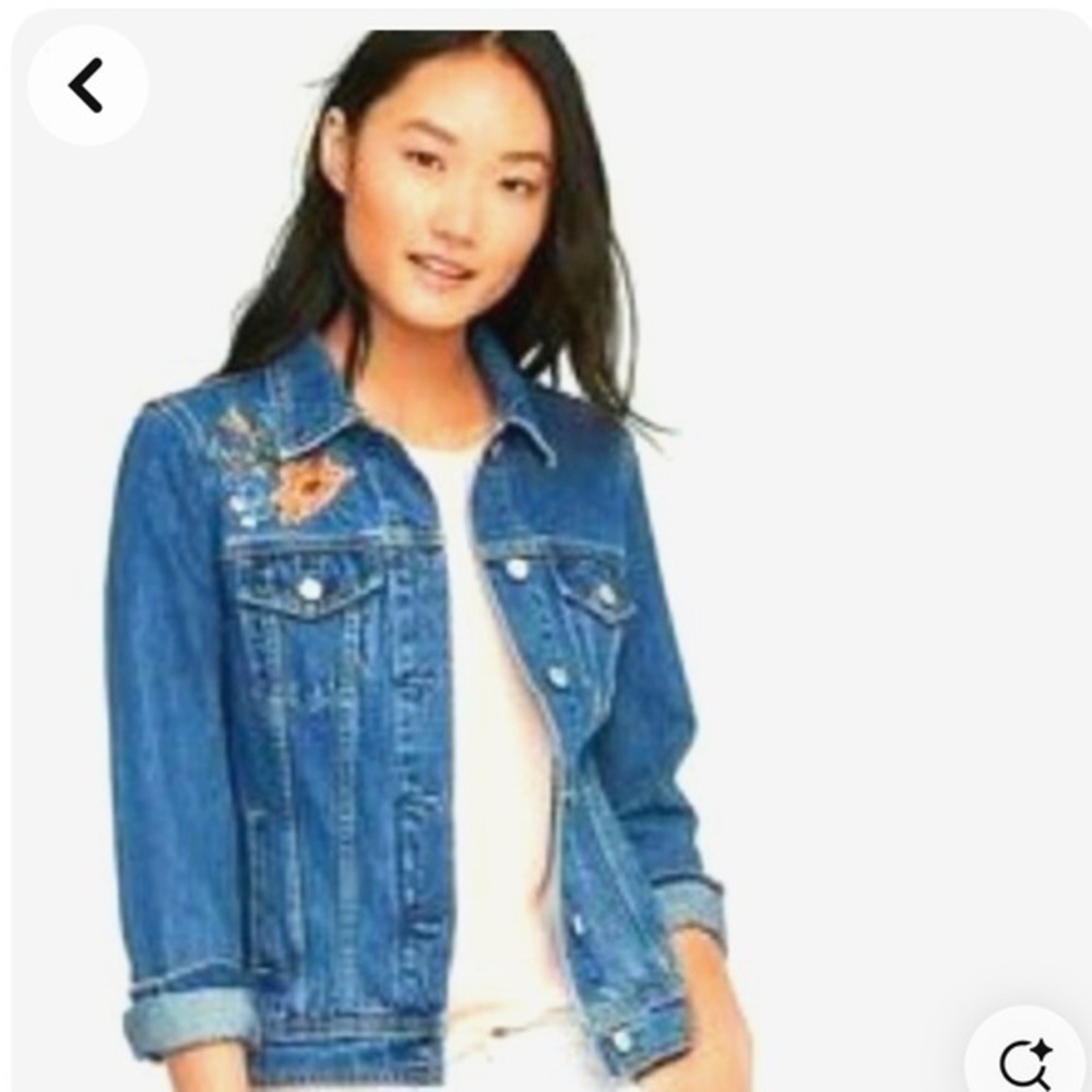 Old Navy Embroidered Jean Jacket Sweet Boho Vibe Sz Small